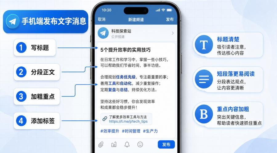 Telegram频道内容怎么排版？新手图文发布与文字格式教程 配图 1