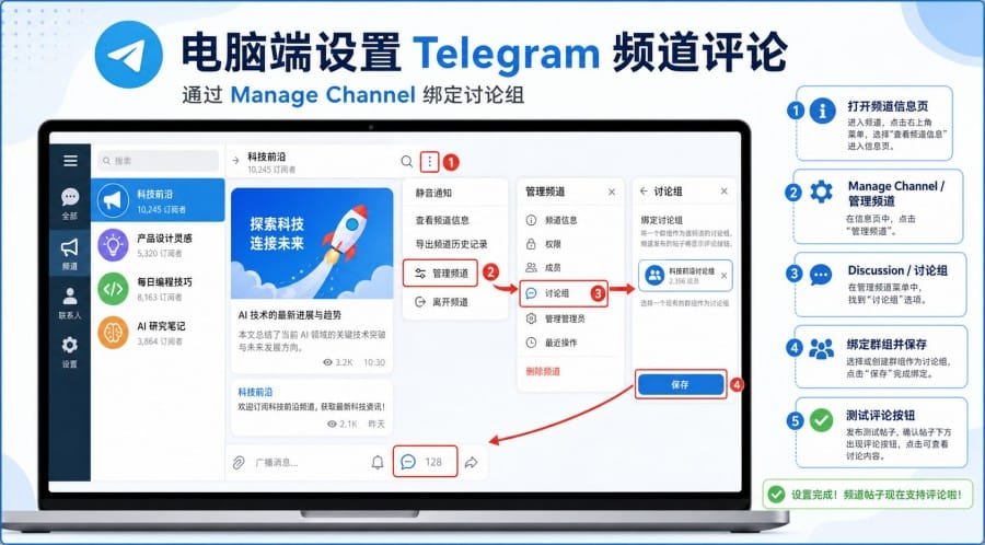 Telegram 频道评论怎么开启?绑定讨论组设置教程与常见问题 配图 3
