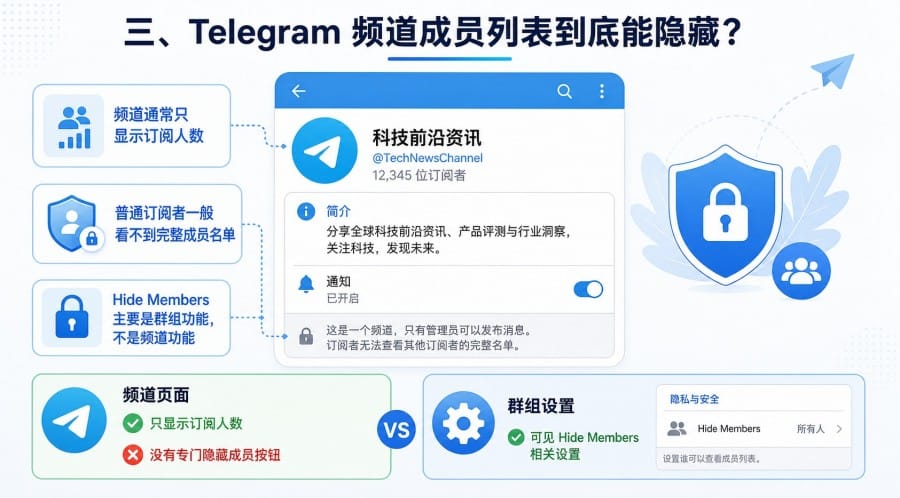 Telegram 频道怎么隐藏成员列表？订阅者隐私与 Hide Members 设置教程 第 3 张正文图