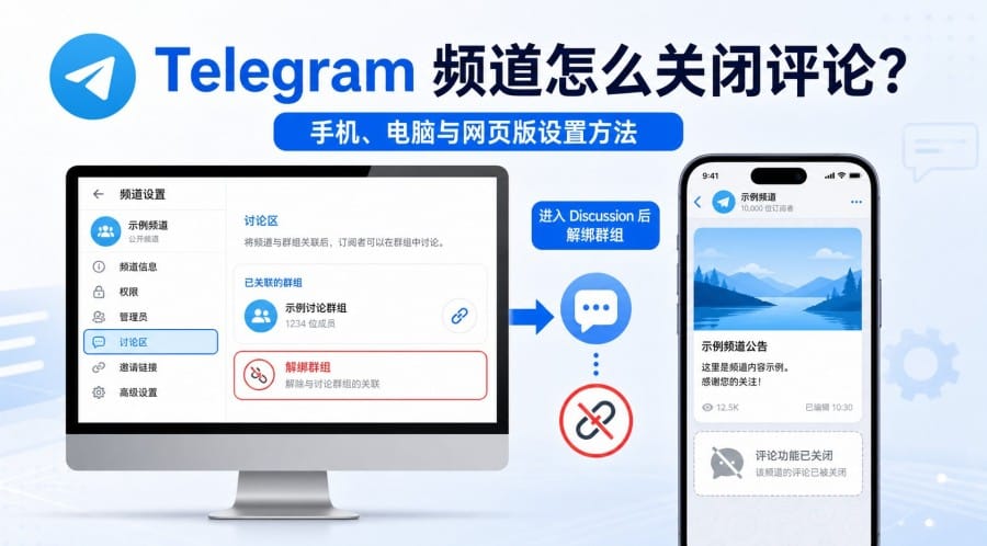 Telegram 频道怎么关闭评论?手机、电脑与网页版设置方法