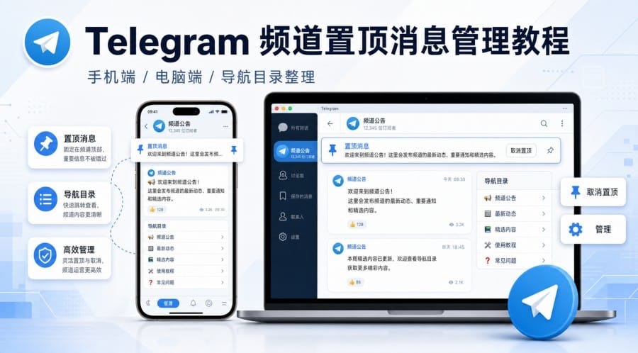 Telegram 频道置顶消息管理教程:整理公告、取消置顶与制作导航目录